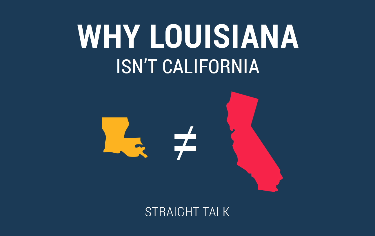 Graphic that Reads: Why Louisiana Isn't California.