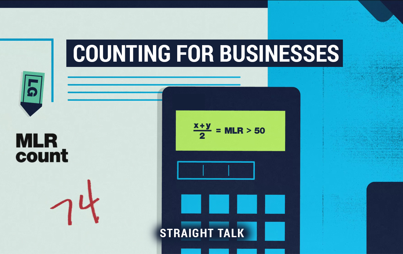 This is an image with a calculator and text that reads: "Counting for Businesses. Straight Talk."